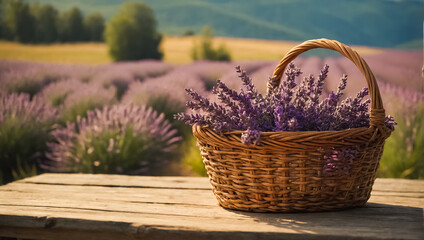 Fototapeta na wymiar Beautiful lavender flowers in a basket in Japan springtime