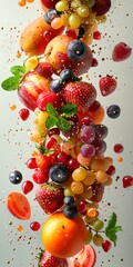 Flying fruits and berries, vitamins and healthy eating