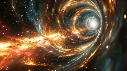 Vivid depiction of a massive particle accelerator in full action, swirling cosmic energies - obrazy, fototapety, plakaty