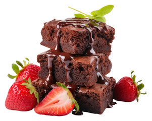 PNG Pieces of fresh stawberry brownie chocolate dessert fruit - obrazy, fototapety, plakaty