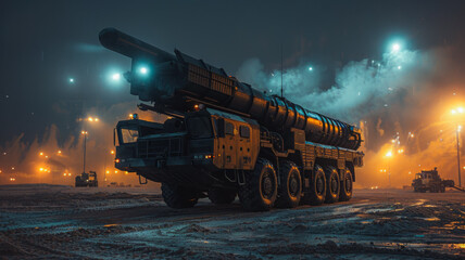 Cutting-Edge Missile Launcher.  High-Tech Weapon on Battlefield - obrazy, fototapety, plakaty