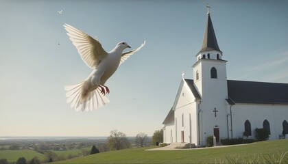 Dove flies over in bright colours  - obrazy, fototapety, plakaty