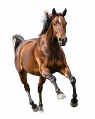 Obraz premium a brown horse is galloping on a white background