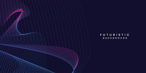 Abstract dark blue digital future technology geometric flowing line background. Purple-navy blue-green gradient smooth wave lines web banner background for cover, flyer, card, header, poster, slide