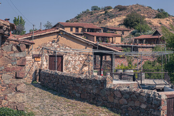 Fototapeta na wymiar Fikardou, an isolated, almost deserted , traditional mountain village of medieval atmosphere, located at 900 nm ASL on the south-eastern slopes of the Troodos Mountains, Nicosia district, Cyprus