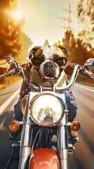 Exhilarated Dog Seizing the Freedom as Motorcycle Driver on a Vibrant Summer Road