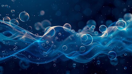 a blue abstract background with bubbles and waves