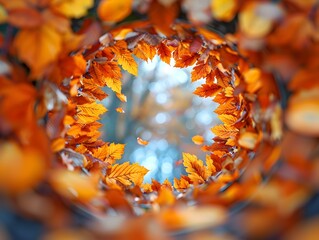 Swirling Autumn Leaves Kaleidoscope in Vibrant Natural Textures and Colors