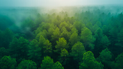 Naklejka na ściany i meble Aerial View of Summer Forest Landscape. Woodland Serenity. Top of the World