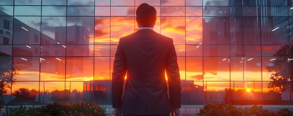 Business Leader Silhouetted Against a Dramatic Sunset Over the Cityscape