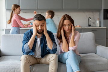 Family conflict with parents and children, home interior