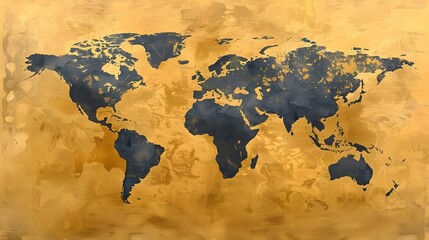 Ethereal Golden Watercolor World Map with Sepia Continents Adrift in Luminous Backdrop