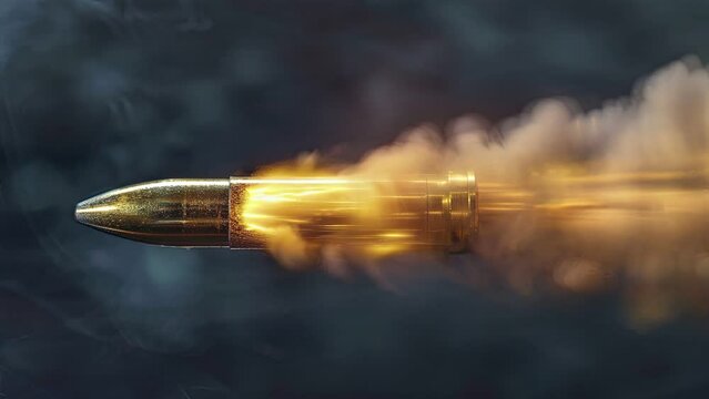gold bullet with sparks from the end of the bullet, on a dark blue background