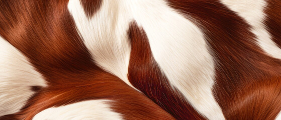 Close up of cowhide with white and brown spots.