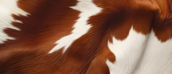 Close up of cowhide with white and brown spots.