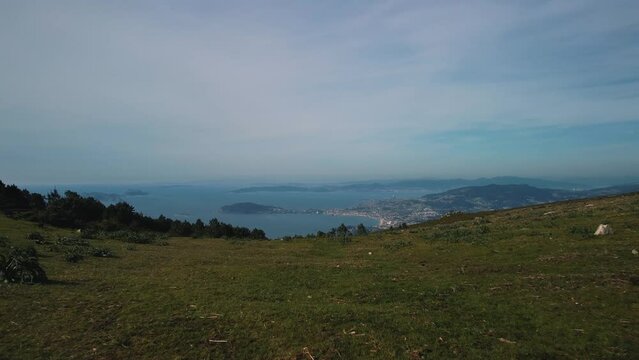 Drone view of Rias Baixas, Val Mi&ntilde;or, Nigran and Baiona from A Grova High. 4k Footage