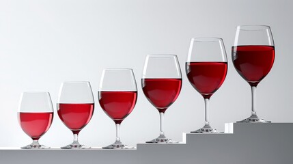 growing financial bar graph made up from red wine glasses, white background 