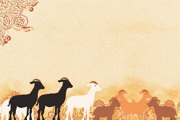 Islamic banner with sacrificial animals sheep and goats for Eid al-Adha greeting background and copy space - generative ai