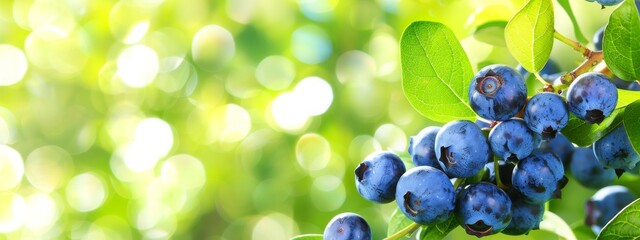 Fresh huckleberries on green twig. (Vaccinium corymbosum). Blueberries
