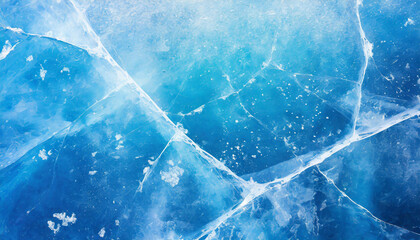 Abstract ice background. Blue background with cracks on the ice surface