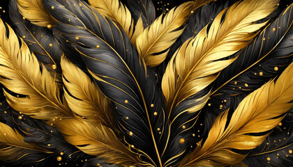 Beautiful abstract color black and gold feathers