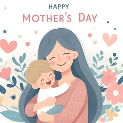 illustration of a mother hugging her baby, happy and smiling, Happy Mother's Day