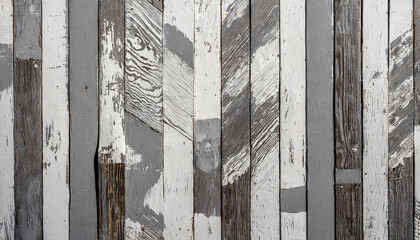close up of a wall made of wood planks with a pattern of white and gray paint on it.
