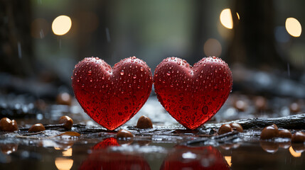Obraz premium Two Red Hearts in Harmony. Duo of Love