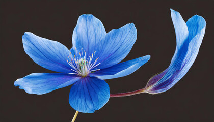 flying blue petal flowers isolated on background cutout