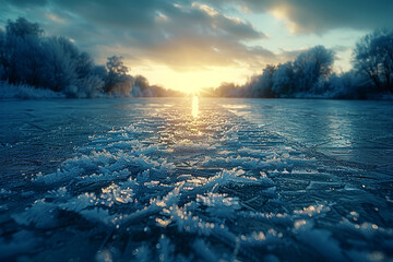 The crackling of ice as it forms on the surface of a frozen lake, creating intricate patterns of...