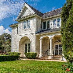 Obraz premium Luxury classic house exterior with green lush nature