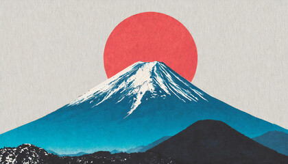 Mount Fuji japan. double exposure contemporary style minimalist artwork collage illustration