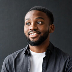 Fototapeta premium portrait of an African young man in a black shirt on a black background