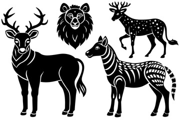Set of animals  vector  silhouette on vector illustration 