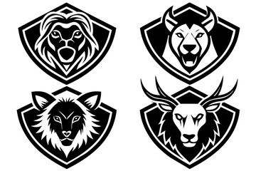 Fototapeta premium Set of animals logo icon vector silhouette on white background