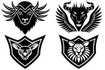 Obraz premium Set of animals logo icon vector silhouette on white background