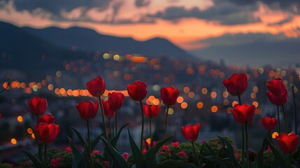 Red tulips during evening in Alanya