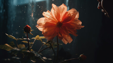 Flower blooming in a dimly lit space, capturing the essence of Yashica's iconic aesthetic