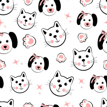 Seamless pattern with cats and dogs
