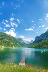 Gosausee, a beautiful lake with moutains in Salzkammergut, Austria.	
