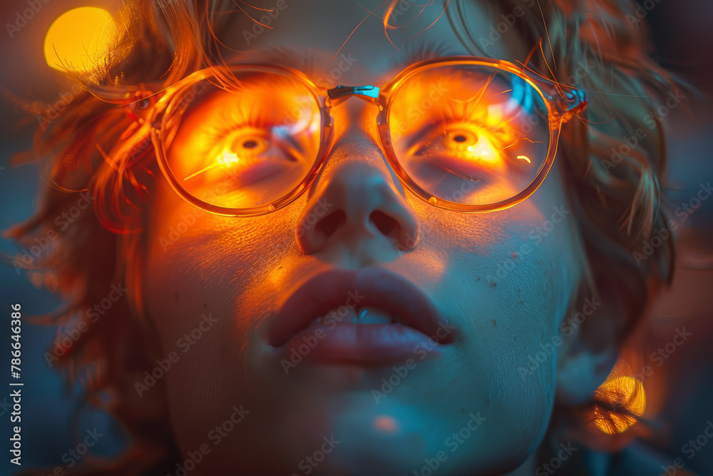 Wall mural someone lost in thought, with a gleaming lightbulb hovering above them, signaling a spark of ingenui