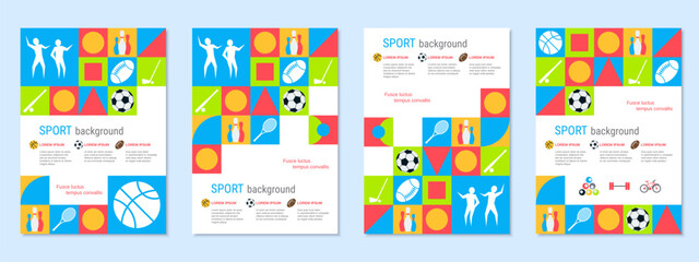 Sport theme flyer vector template collection. Design for poster, booklet, brochure cover, card, coupon. A4 format