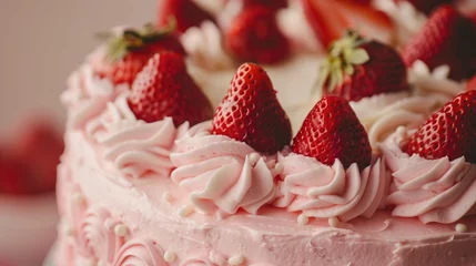 Fotobehang Strawberry cream cake in a close up shot © 2rogan