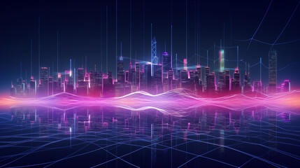 Abstract future city: energy pulses and Big Data Connections in a technological urban nightscape