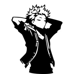 young man anime style character vector illustration design. Manga Anime Boy Black Hair Faces Cartoon