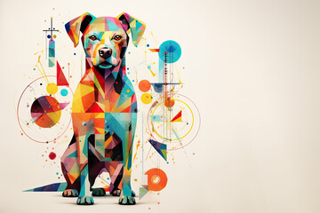 Colorful geometric dog illustration with abstract elements. Generative AI image