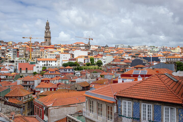 Aerial view in Porto city, Portugal. VIew with Clerigos Tower - obrazy, fototapety, plakaty