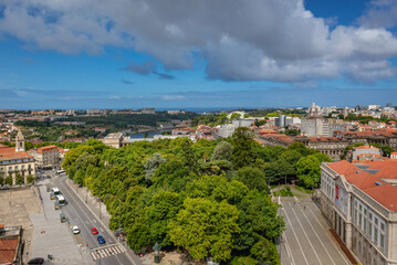 Aerial view from tower of Clerigos Church in Porto city, Portugal with Museum of Natural History and Science of the University of Porto