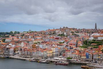 Aerial view of Porto city, Portugal with waterfront area called Ribeira - obrazy, fototapety, plakaty