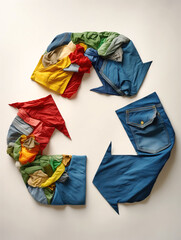 Recycle symbol made of colorful clothing items Generative AI image